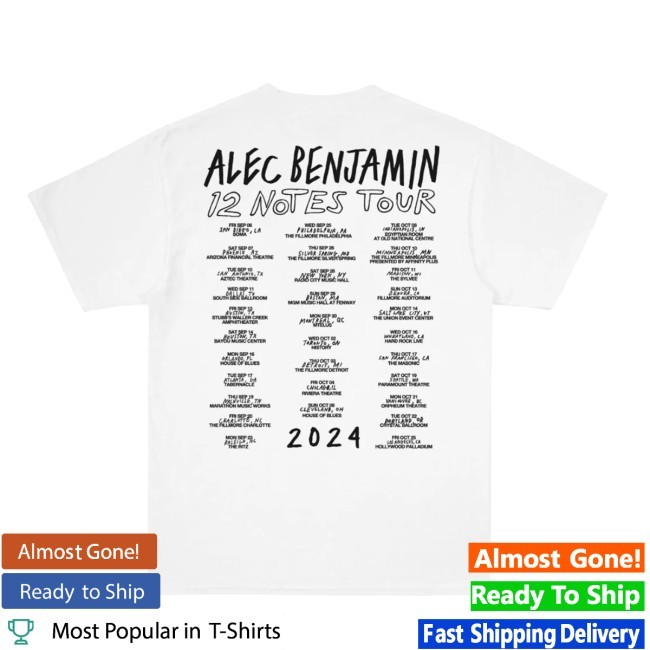 12 Notes Photo Tour T Shirt Alec Benjamin Store